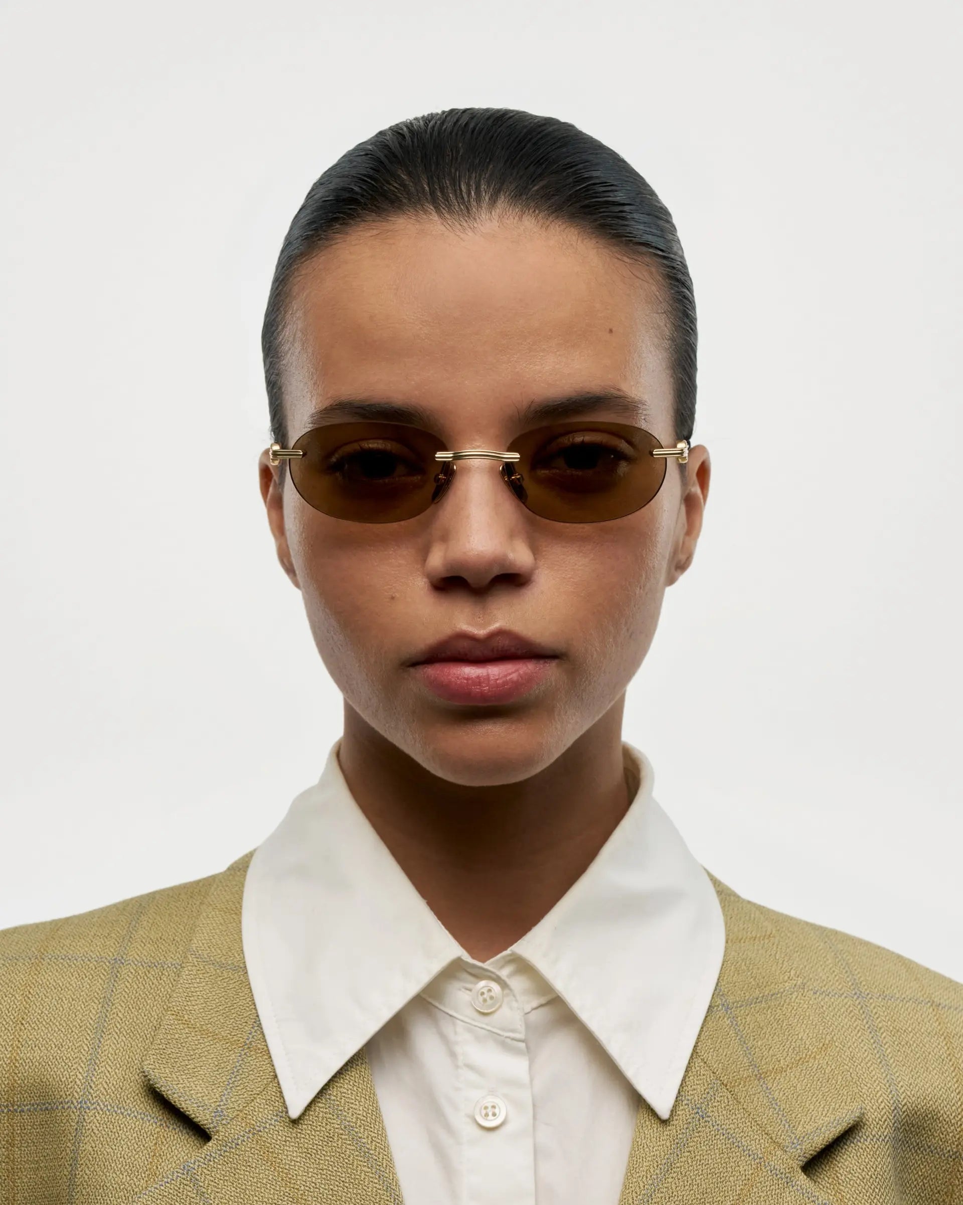 Cadenza Oval / Gold Titanium & Brown Lens