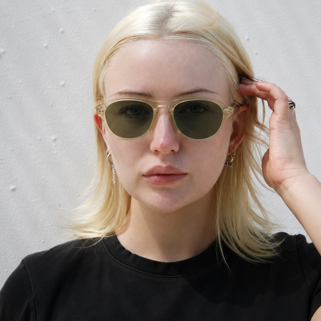 Liam / Blonde Crystal Acetate & Polarised Green Lens