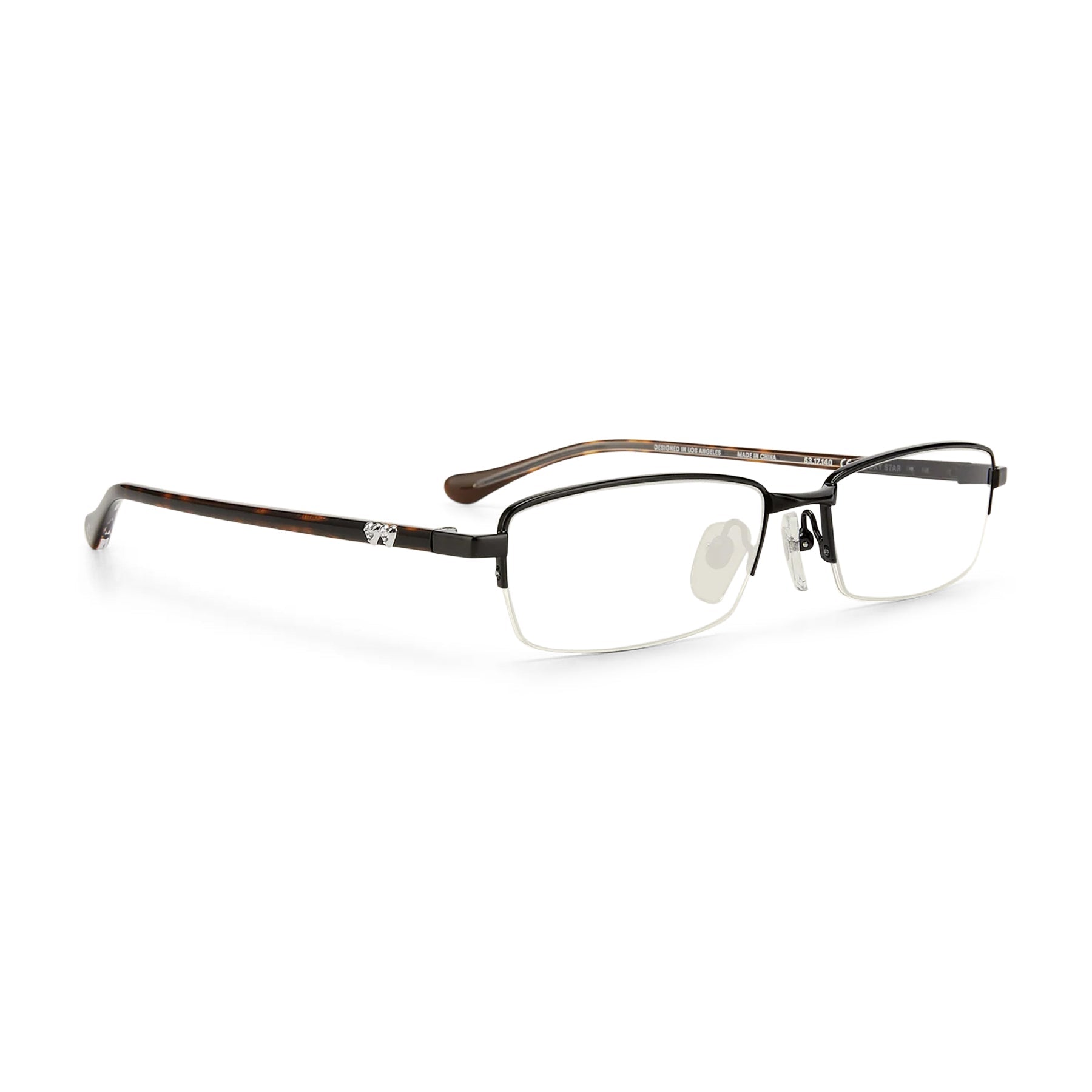 Bonnie Clyde | Lucky Star Optical | Black Tortoise Rimless & Blue