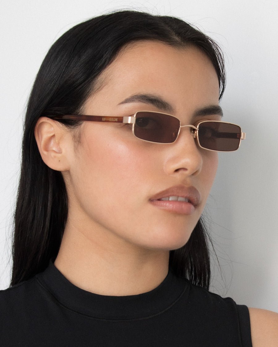 Lu Goldie | Nina | Gold Metal & Chestnut Lens Sunglasses | Shade Files