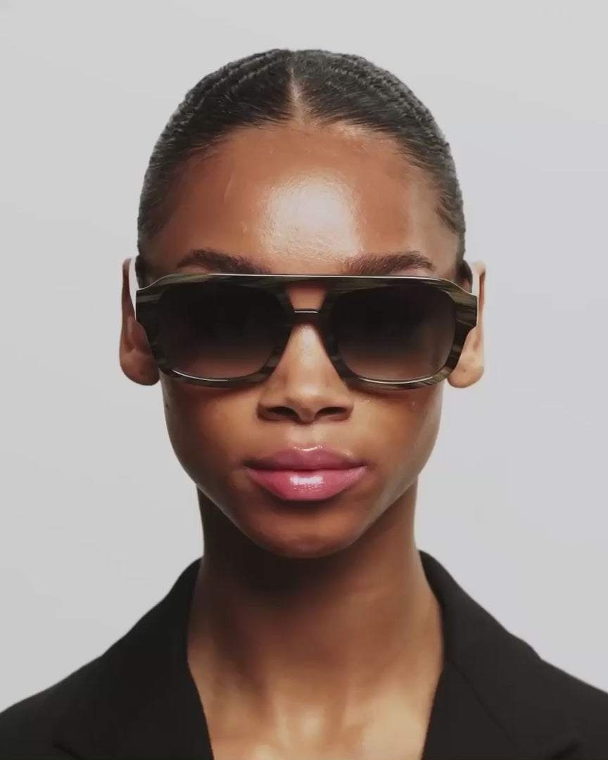 A.Kjaerbede | Kaya | Striped Horn & Green Gradient Lens Sunglasses