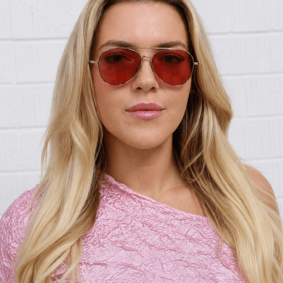 Ron / Silver Metal & Polarised Rose Sunglasses - Shade Files