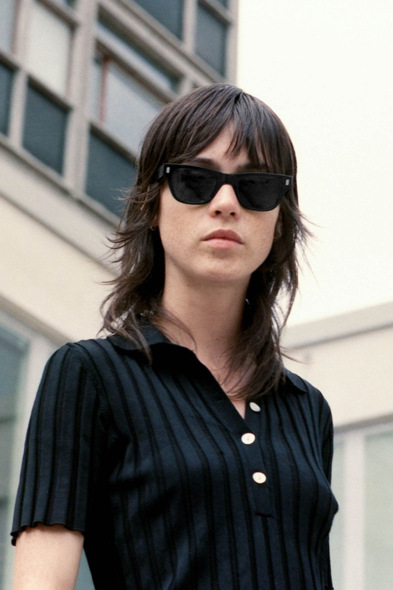 Aki / Black Acetate & Green Solid Lens - Shade Files