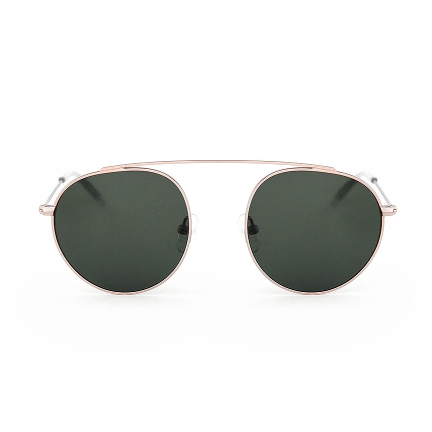 Monokel Eyewear | Iota | Gold Metal & Green Solid Lens Sunglasses ...