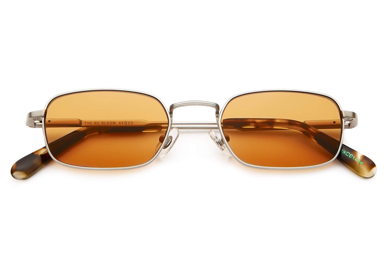 The Nu Bloom / Brushed Silver & Jaguar Tortoise Bio & Burnt Orange Lens - Shade Files